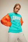 Oversize Fit Bisiklet Yaka Şehir Baskılı Uzun Kollu Sweatshirt