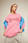 Oversize Fit Slogan Baskılı Bisiklet Yaka Sweatshirt