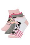 Kız Çocuk Disney Mickey & Minnie Lisanslı Pamuklu 3'lü Kısa Çorap