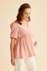 Regular Fit V Yaka Desenli Hamile Bluz Tunik