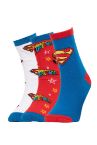 Erkek Çocuk Superman Lisanslı Pamuklu 3'lü Kısa Çorap