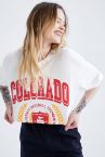 Coool Loose Fit Kolej Baskılı Pamuklu Kısa Kollu Crop Tişört