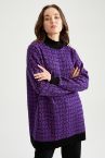Oversize Fit Desenli Yarım Balıkçı Yaka Uzun Kollu Triko Tunik