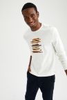 Modern Fit Bisiklet Yaka Desenli Uzun Kollu Sweatshirt