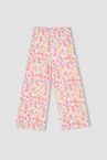 Kız Çocuk Culotte Fit Çiçek Desenli Geniş Paça Pantolon