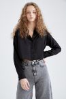 Relax Fit Saten Basic Crop Gömlek