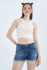 Wanna Yırtık Detaylı Katlamalı Paça Jean Mini Şort