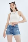 Wanna Yırtık Detaylı Katlamalı Paça Yıkamalı Jean Mini Şort