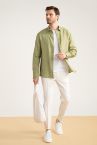 Crop Keten Karışımlı Chino Pantolon