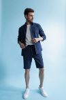Regular Fit Keten Karışımlı Çizgili Bermuda Şort