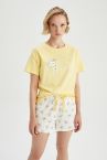 Fall In Love Regular Fit Bisiklet Yaka Kedi Baskılı Pamuklu Pijama Takım