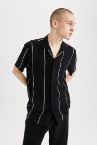 Coool Regular Fit Çizgi Desenli Poplin Kısa Kollu Hawaii Gömlek