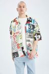 Coool Oversize Fit Desenli Viskon Kısa Kollu Hawaii Gömlek