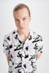 Coool Regular Fit Baskılı Poplin Kısa Kollu Hawaii Gömlek