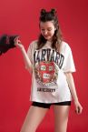 Harvard University Lisanslı Oversize Fit Bisiklet Yaka Baskılı Kısa Kollu Tişört