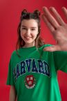 Harvard University Lisanslı Oversize Fit Bisiklet Yaka Baskılı Kısa Kollu Tişört