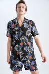 Regular Fit Baskılı Viskon Kısa Kollu Hawaii Gömlek