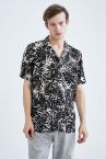Regular Fit Baskılı Viskon Kısa Kollu Hawaii Gömlek