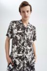 Regular Fit Baskılı Viskon Kısa Kollu Hawaii Gömlek