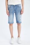 Coool Slim Fit Sürdürülebilir Yırtık Detaylı Jean Bermuda Şort