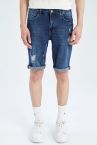 Coool Slim Fit Sürdürülebilir Yırtık Detaylı Jean Bermuda Şort