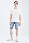Slim Fit Sürdürülebilir Yırtık Detaylı Jean Bermuda Şort