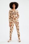 Fall In Love Regular Fit Bisiklet Yaka Desenli Polar Pijama Takım