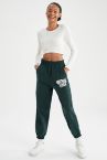 Loose Fit Baskılı Esnek Paça İnce Sweatshirt Kumaşı Eşofman Alt