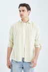 Regular Fit Polo Yaka Çizgili Poplin Uzun Kollu Gömlek