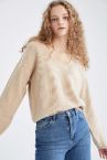 Oversize Fit V Yaka Kazak