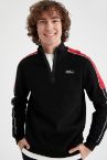 Defacto Fit Slim Fit Fermuarlı Dik Yaka Baskılı Sweatshirt