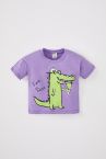 Erkek Bebek Regular Fit Dinozor Baskılı Pamuklu Kısa Kollu Tişört