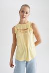 Regular Fit Bisiklet Yaka Varak Slogan Baskılı Atlet