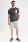 Defacto Fit Regular Fit Bisiklet Yaka Desenli Pijama Takımı