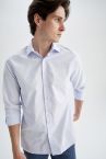 Modern Fit İtalyan Yaka Pamuklu Uzun Kollu Klasik Gömlek
