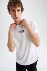 Slim Fit Bisiklet Yaka Baskılı Pamuklu Penye Tişört
