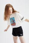 Coool Keith Haring Lisanslı Oversize Fit Bisiklet Yaka Kısa Kollu Crop Tişört