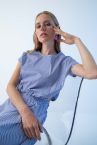 Crop Bisiklet Yaka Çizgili Poplin Kolsuz Bluz