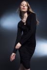 Slim Fit V Yaka Uzun Kollu Mini Örme Uzun Kollu Elbise