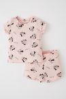 Kız Bebek Disney Mickey & Minnie Lisanslı Regular Fit Pamuklu Kısa Kollu Şort Pijama Takım