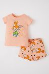Kız Bebek Taş Devri Lisanslı Regular Fit Baskılı Pamuklu Kısa Kollu Şort Pijama Takım