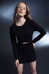 Bodycon Slim Fit Bisiklet Yaka Kesik Detaylı Uzun Kollu Mini Elbise