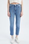 Slim Fit Yüksek Bel Yıkamalı Jean Pantolon
