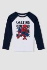 Erkek Çocuk Spiderman Lisanslı Regular Fit Bisiklet Yaka Penye Uzun Kollu Tişört