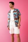 Regular Fit Apaş Yaka Desenli Kısa Kollu Viskon Hawaii Gömlek