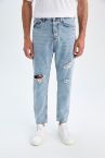 Loose Fit Normal Bel Kısa Paça Yırtık Detaylı Jean Pantolon
