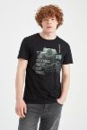 Slim Fit Bisiklet Yaka Baskılı Tişört
