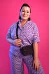DF Plus Regular Fit Pijama Yaka Kare Desenli Kısa Kollu Büyük Beden Gömlek