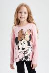 Kız Çocuk Disney Mickey & Minnie Lisanslı Regular Fit Bisiklet Yaka Uzun Kollu Tişört