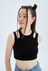 Slim Fit Omuz Detaylı Pamuklu Kaşkorse Crop Atlet